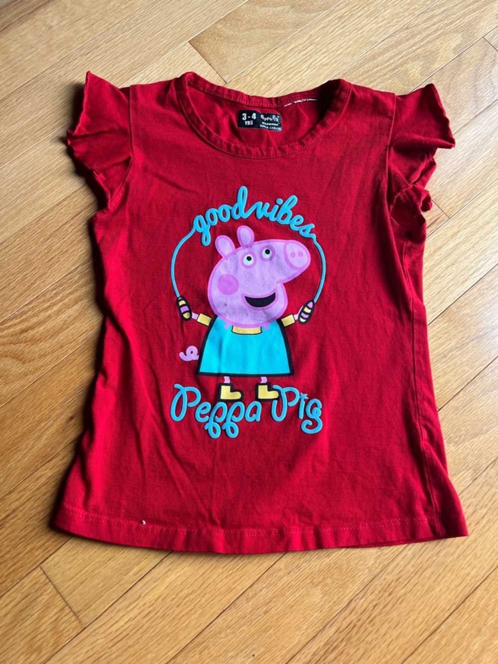🍀6/$20 Peppa Pig Red Tee with Blue & Pink Graphic